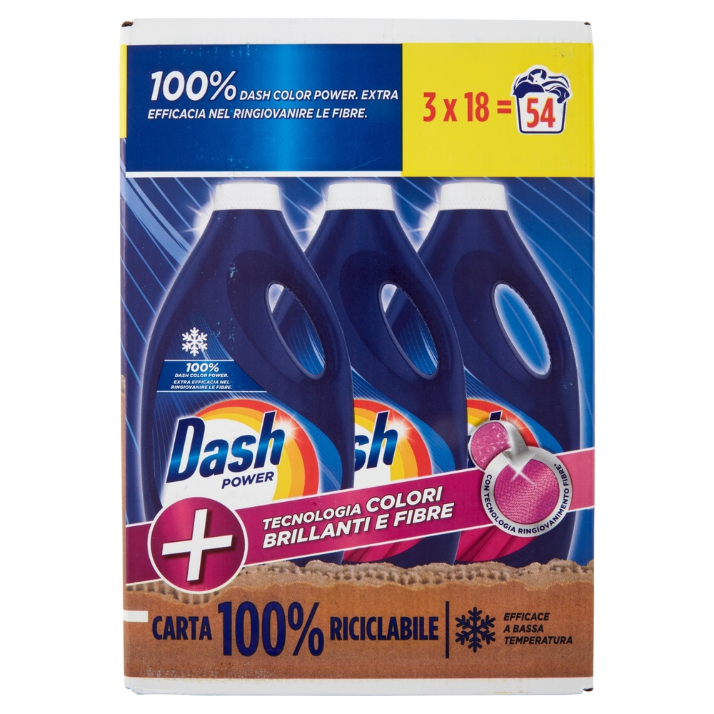 Dash Power Detersivo Lavatrice Liquido Bucato+Tecnologia Colori Brillanti e Fibre 3x18=54Lav.3x990ml